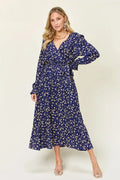 Tie Back Flounce Sleeve Dress for Women Dark Blue / S