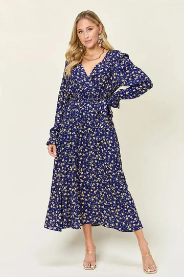 Tie Back Flounce Sleeve Dress for Women Dark Blue / S