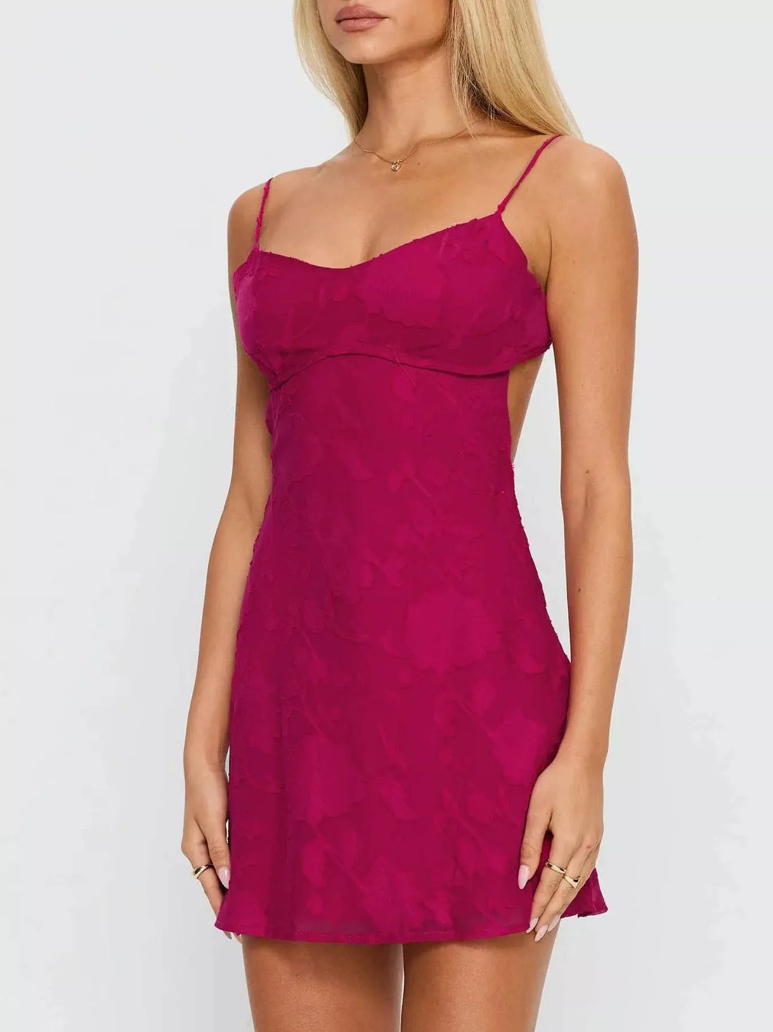 Tie-Back Spaghetti Strap Mini Dress Burgundy / XS