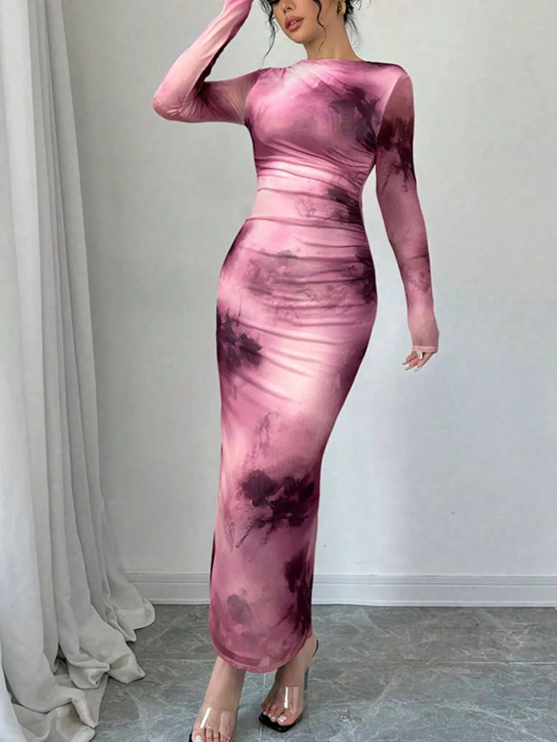 Tie-Dye Bodycon Maxi Dress Pink / S