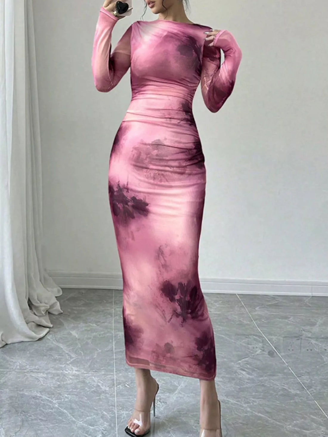 Tie-Dye Bodycon Maxi Dress Pink / S