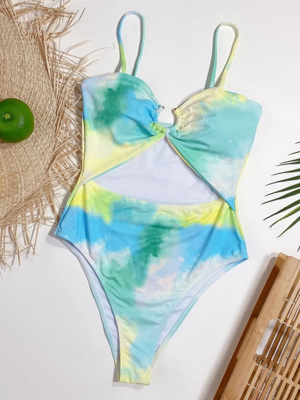 Tie Dye Cutout One Piece Swimsuit with Spaghetti Straps