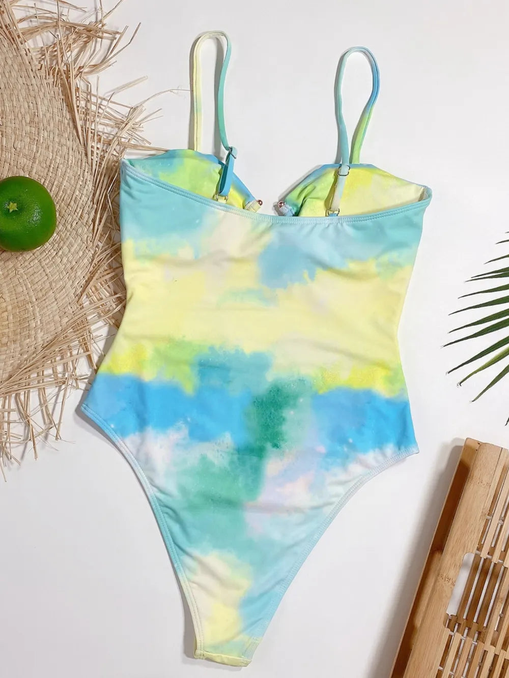 Tie Dye Cutout One Piece Swimsuit with Spaghetti Straps