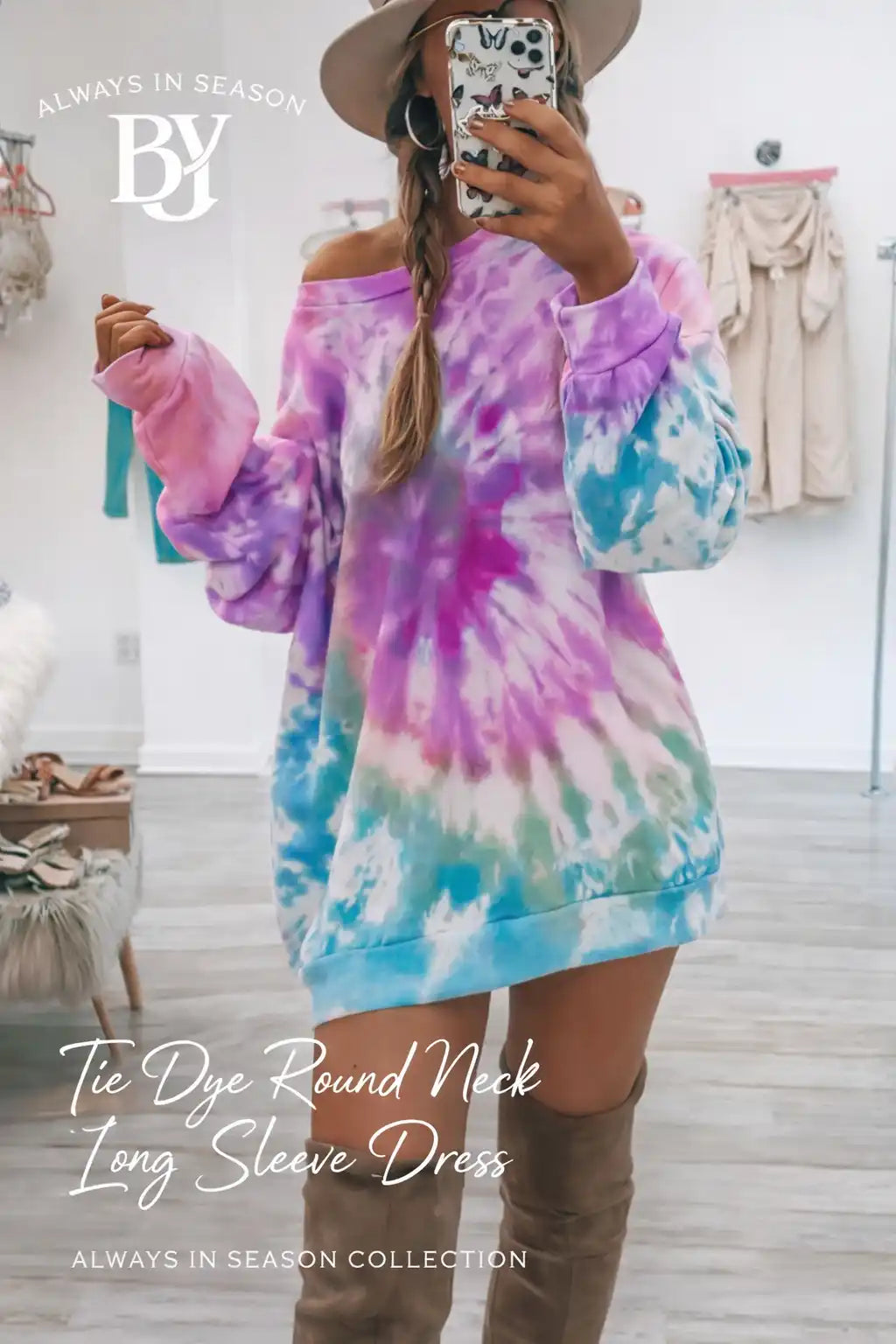Tie-Dye Long Sleeve Dress