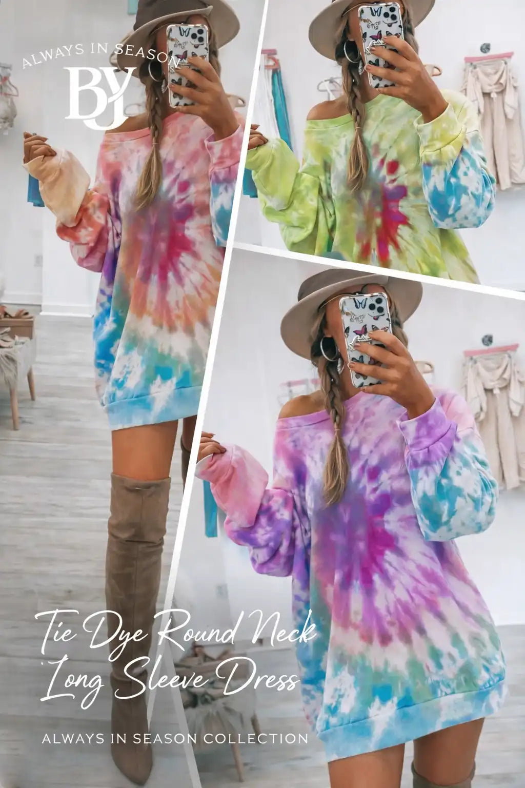 Tie-Dye Long Sleeve Dress
