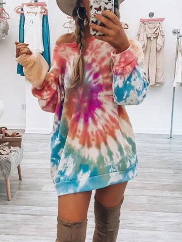 Tie-Dye Long Sleeve Dress Coral / S