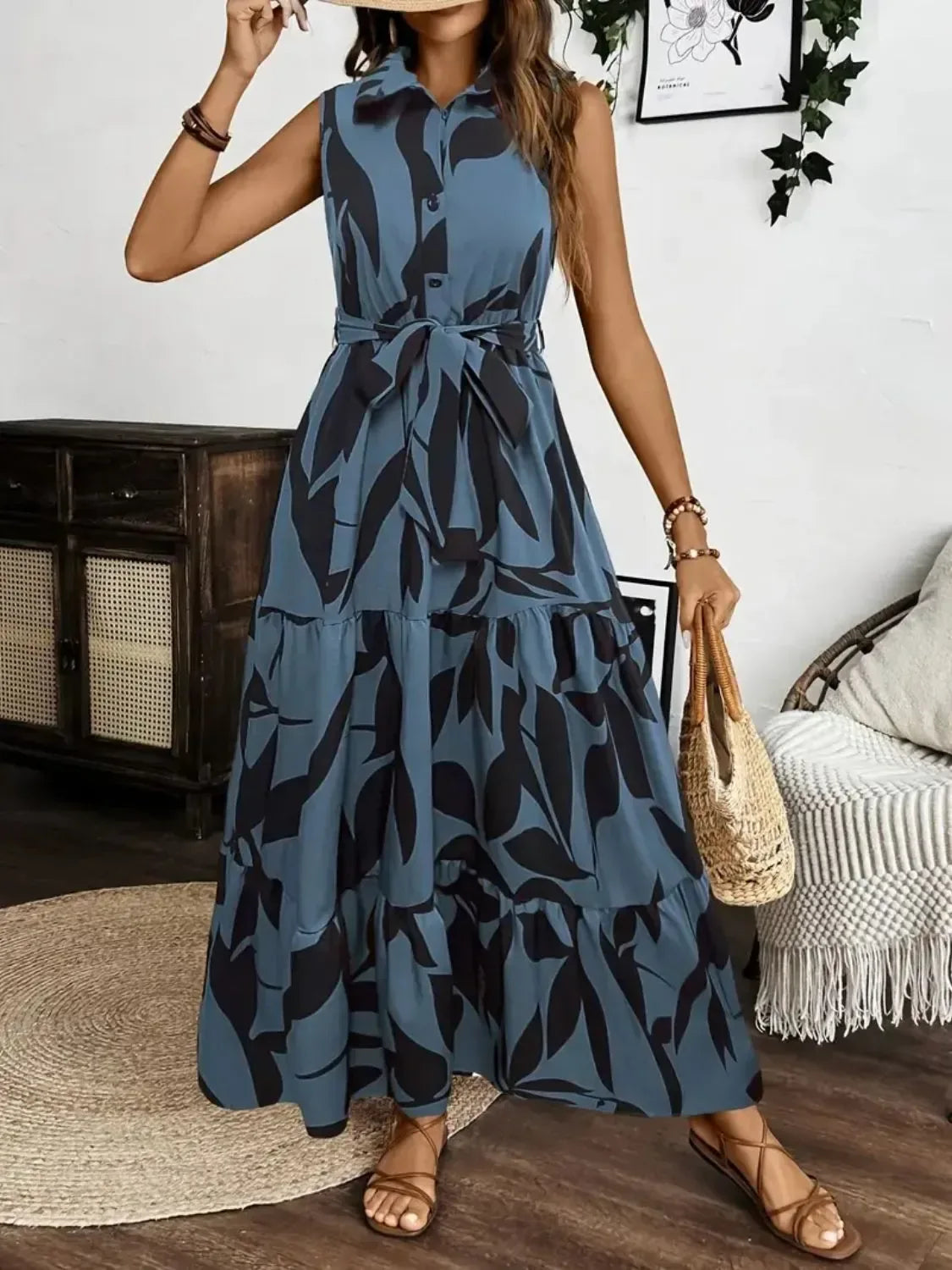 Tie Waist Maxi Dress Dusty Blue / S