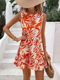 Tie-Waist Ruffle Hem Mini Dress Orange / S