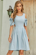 Tied Cold-Shoulder Dress Light Blue / S
