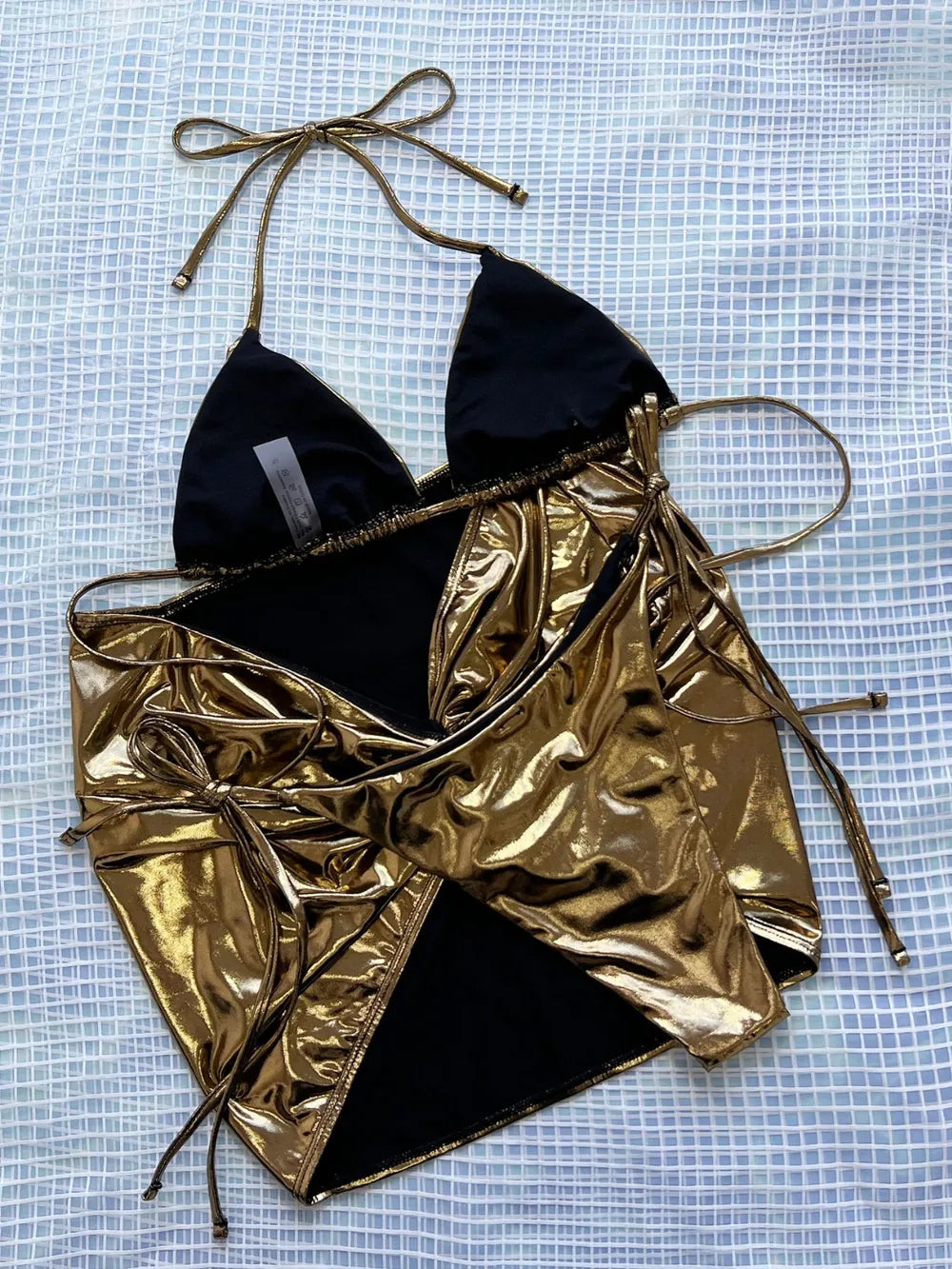Tied Halter Neck Three Piece Bikini Set