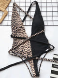 Leopard Plunge Tie One Piece Swimsuit
