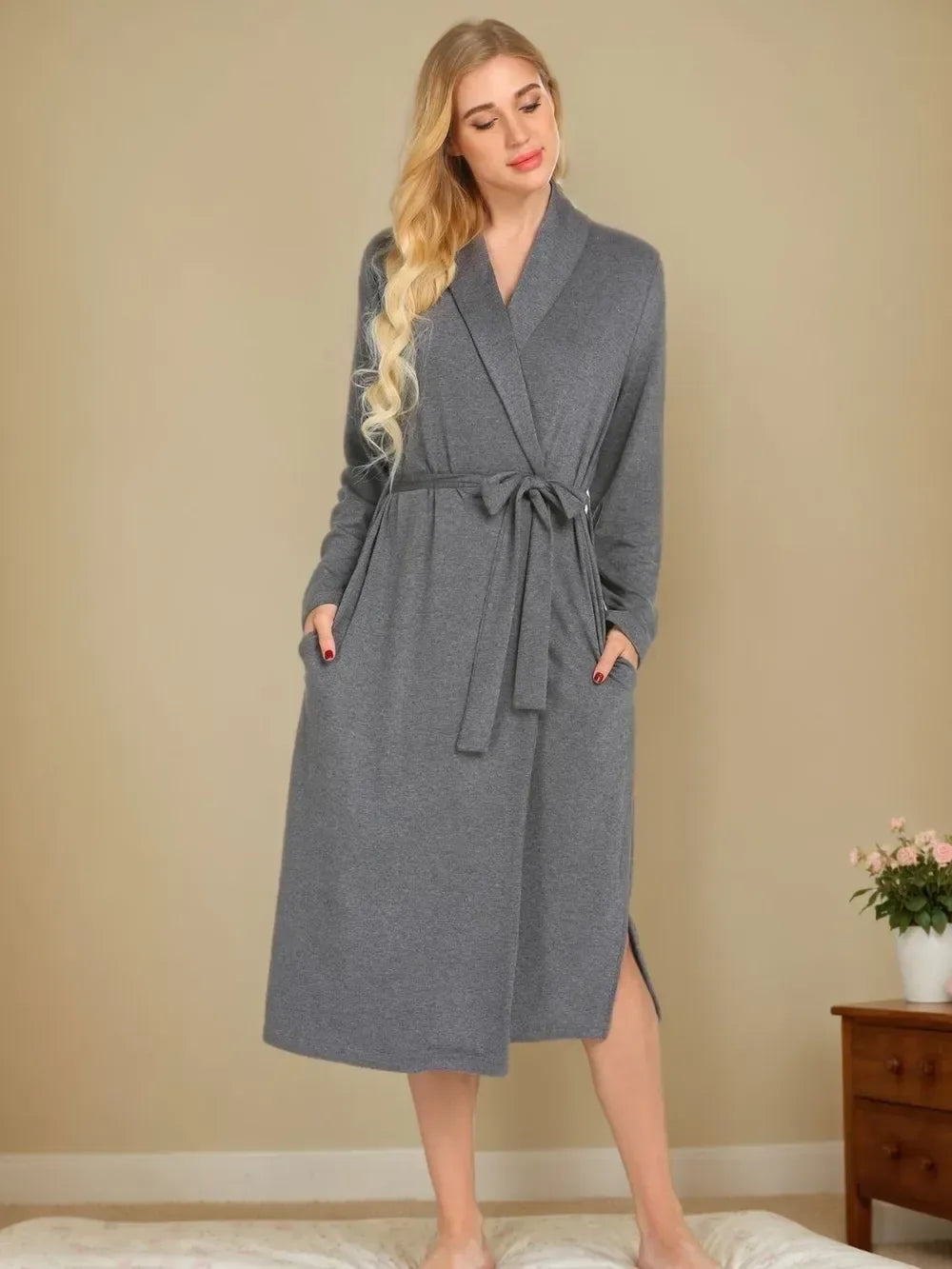 Tied Lounge Nightgown for Women Gray / S