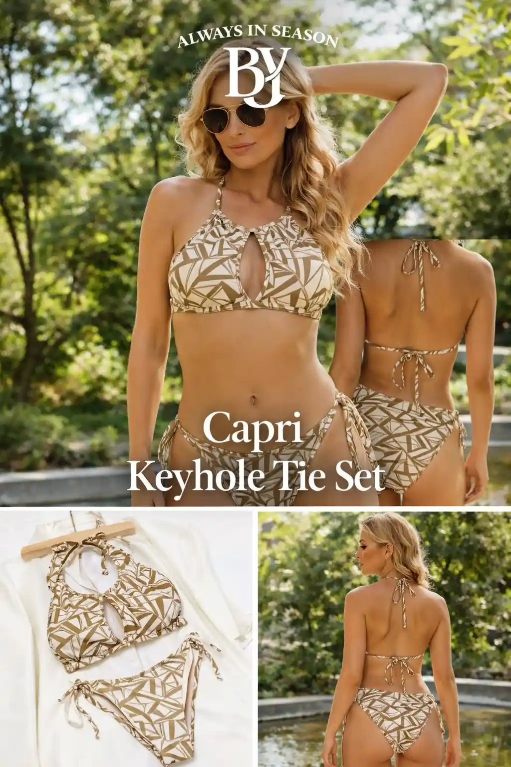 Completo bikini halter stampato con lacci