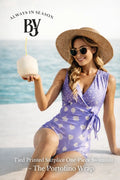 Printed Surplice Tie One Piece Swimsuit