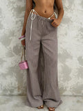 Tied Striped Wide Leg Pants Brown / S