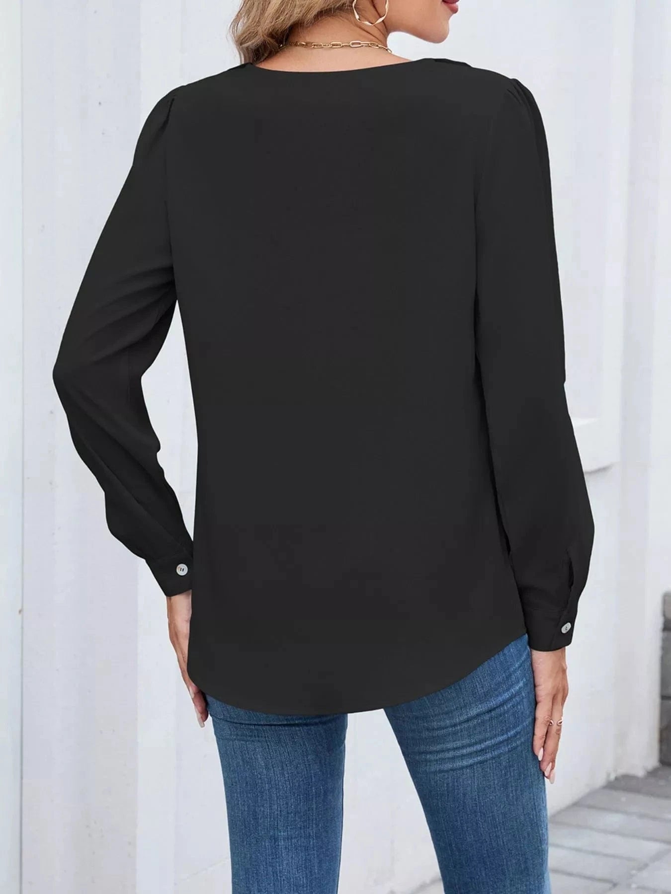 Ruffled V-Neck Long Sleeve Blouse Tops and sweaters and T-Shirts