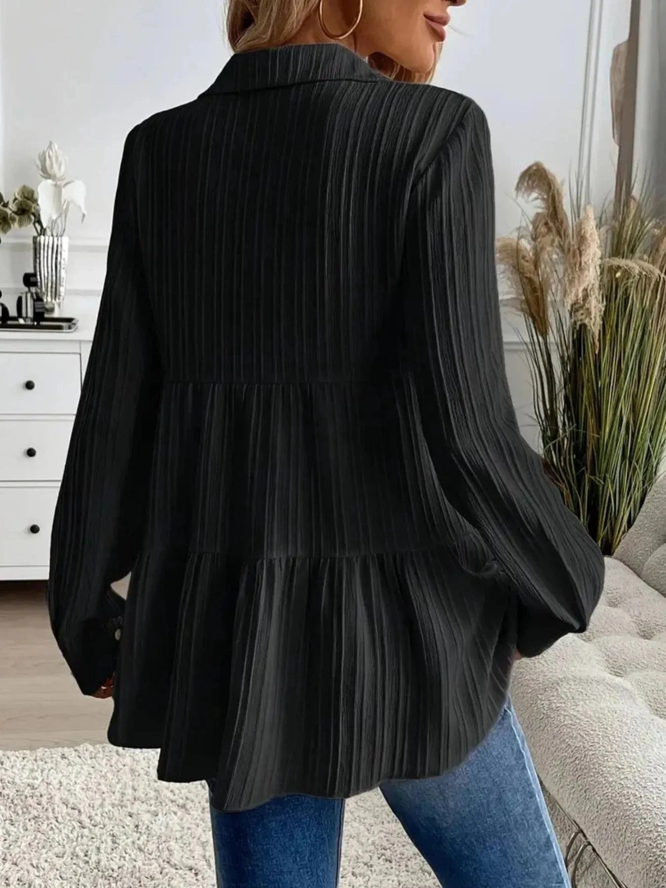 Striped Button-Down Tiered Shirt Tops and sweaters and T-Shirts