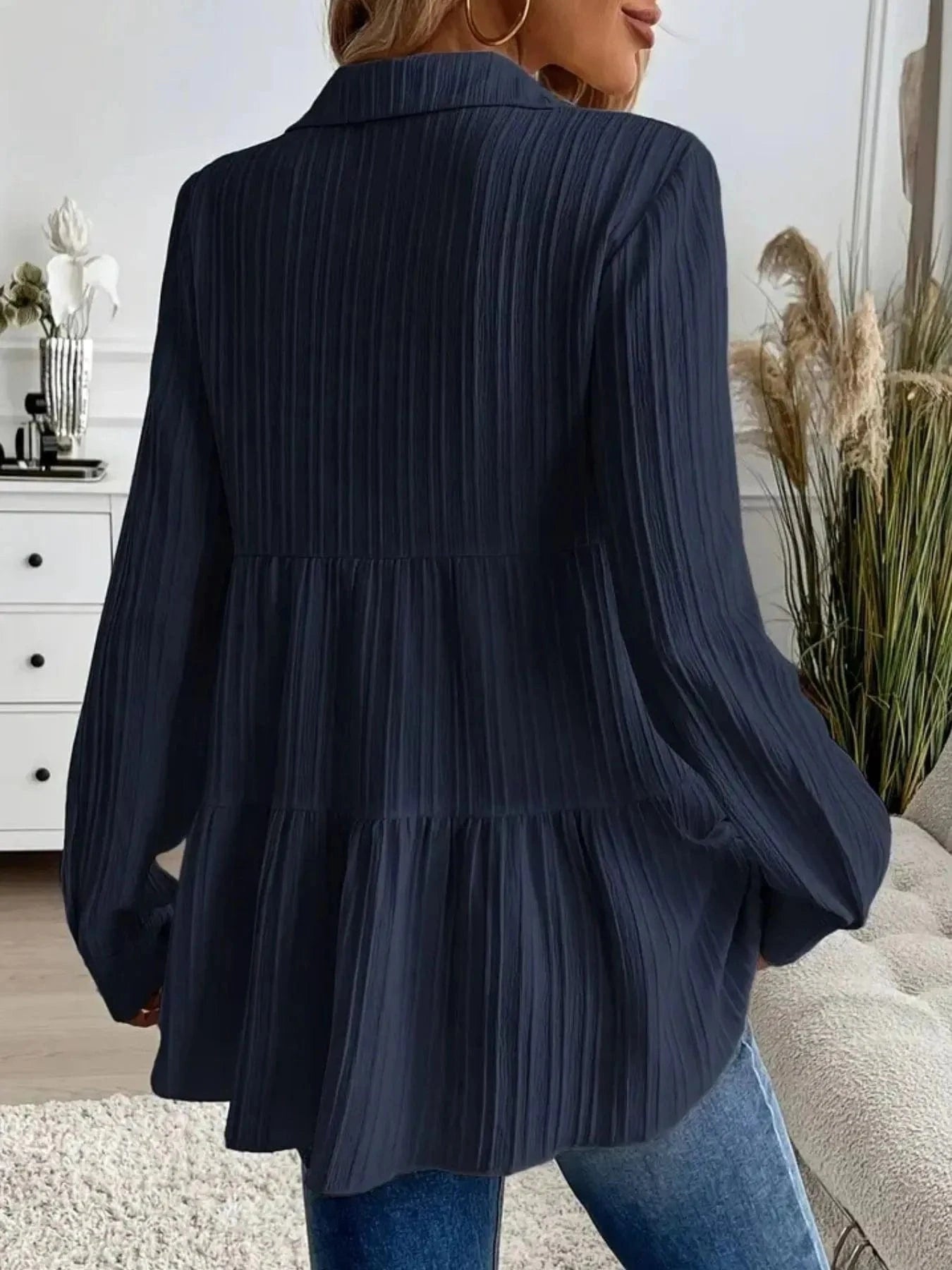 Striped Button-Down Tiered Shirt Tops and sweaters and T-Shirts
