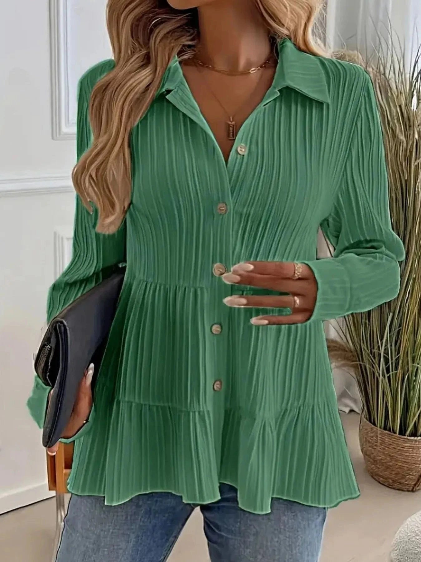 Striped Button-Down Tiered Shirt Tops and sweaters and T-Shirts