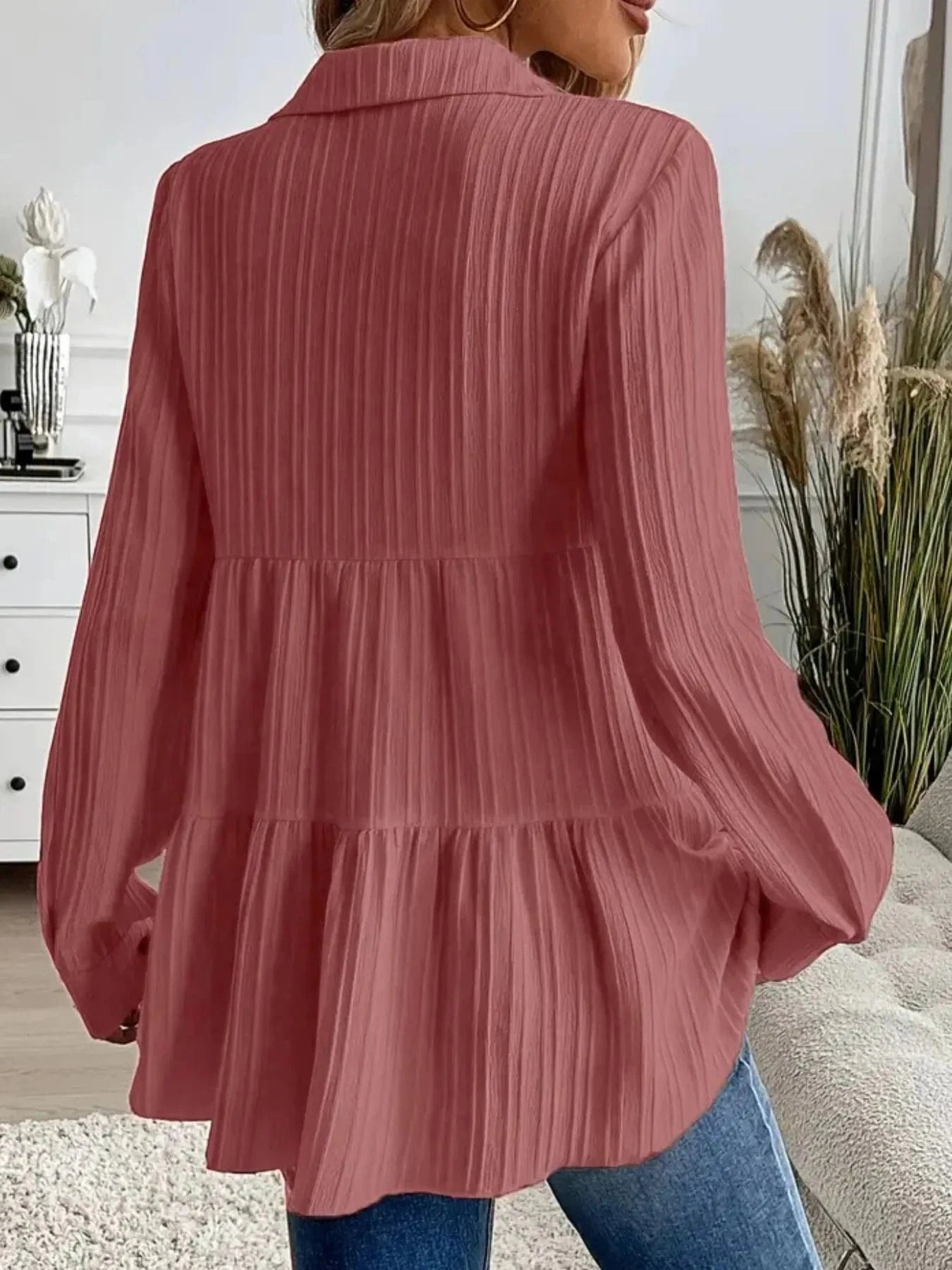 Striped Button-Down Tiered Shirt Tops and sweaters and T-Shirts