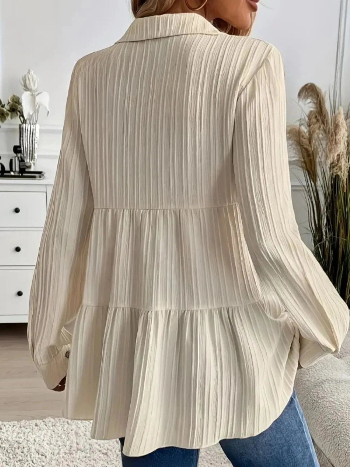 Striped Button-Down Tiered Shirt Tops and sweaters and T-Shirts