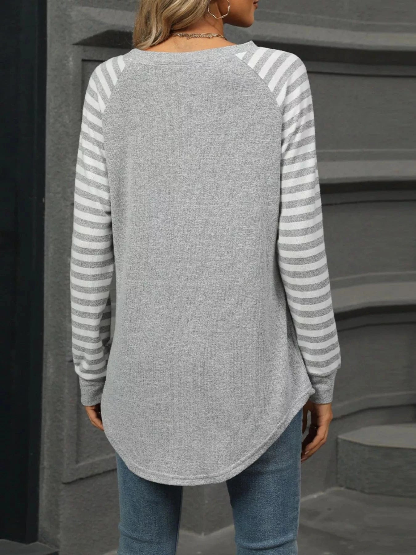 Striped Round Neck Raglan Sleeve T-Shirt Tops and sweaters and T-Shirts