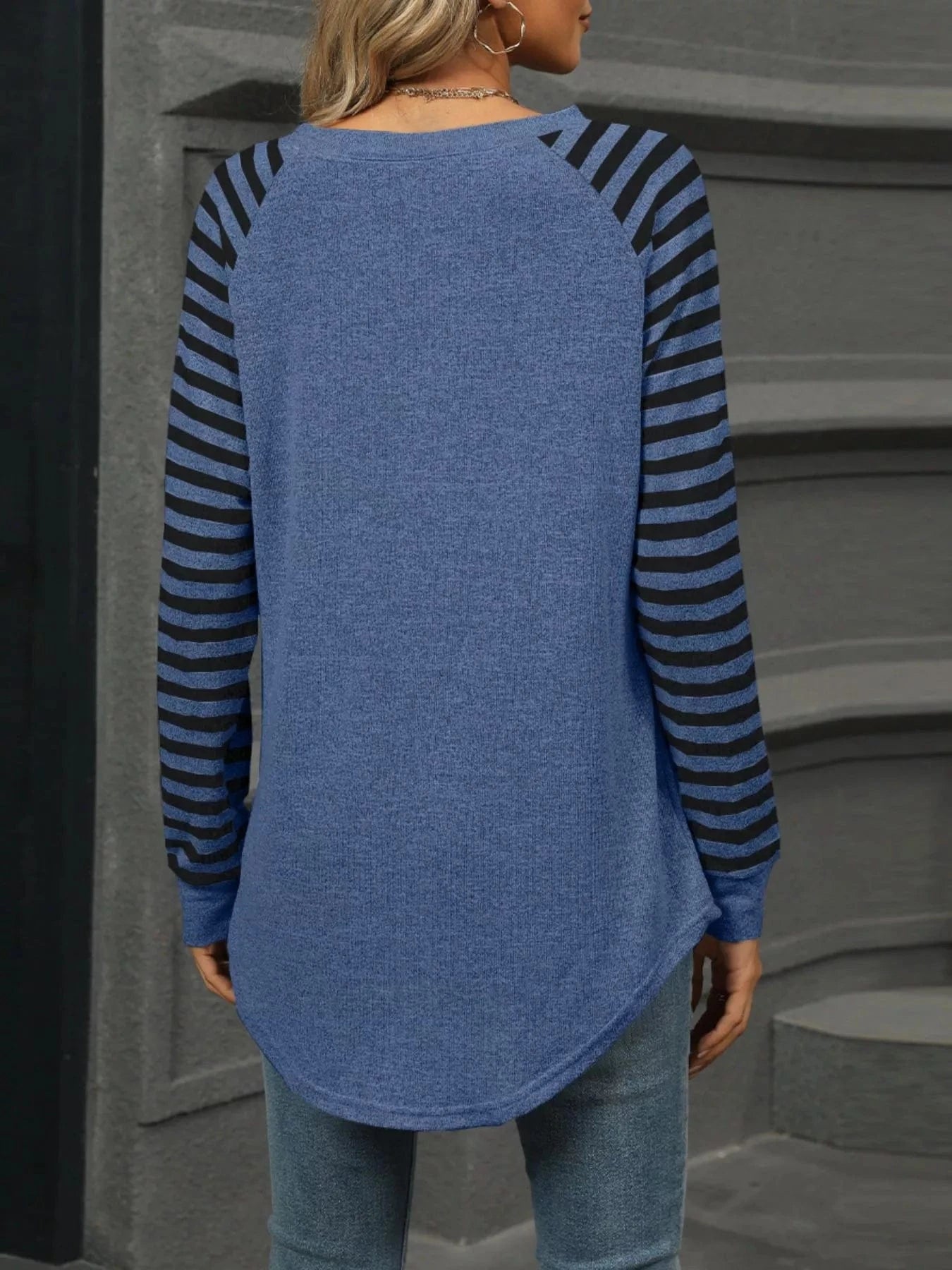 Striped Round Neck Raglan Sleeve T-Shirt Tops and sweaters and T-Shirts