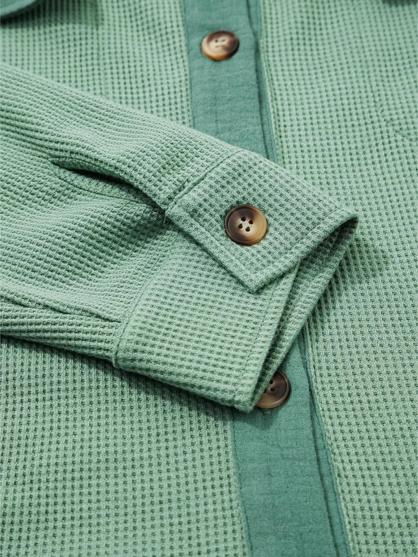 Waffle Knit Vintage Patchwork Button Up Loose Shirt Tops and sweaters and T-Shirts