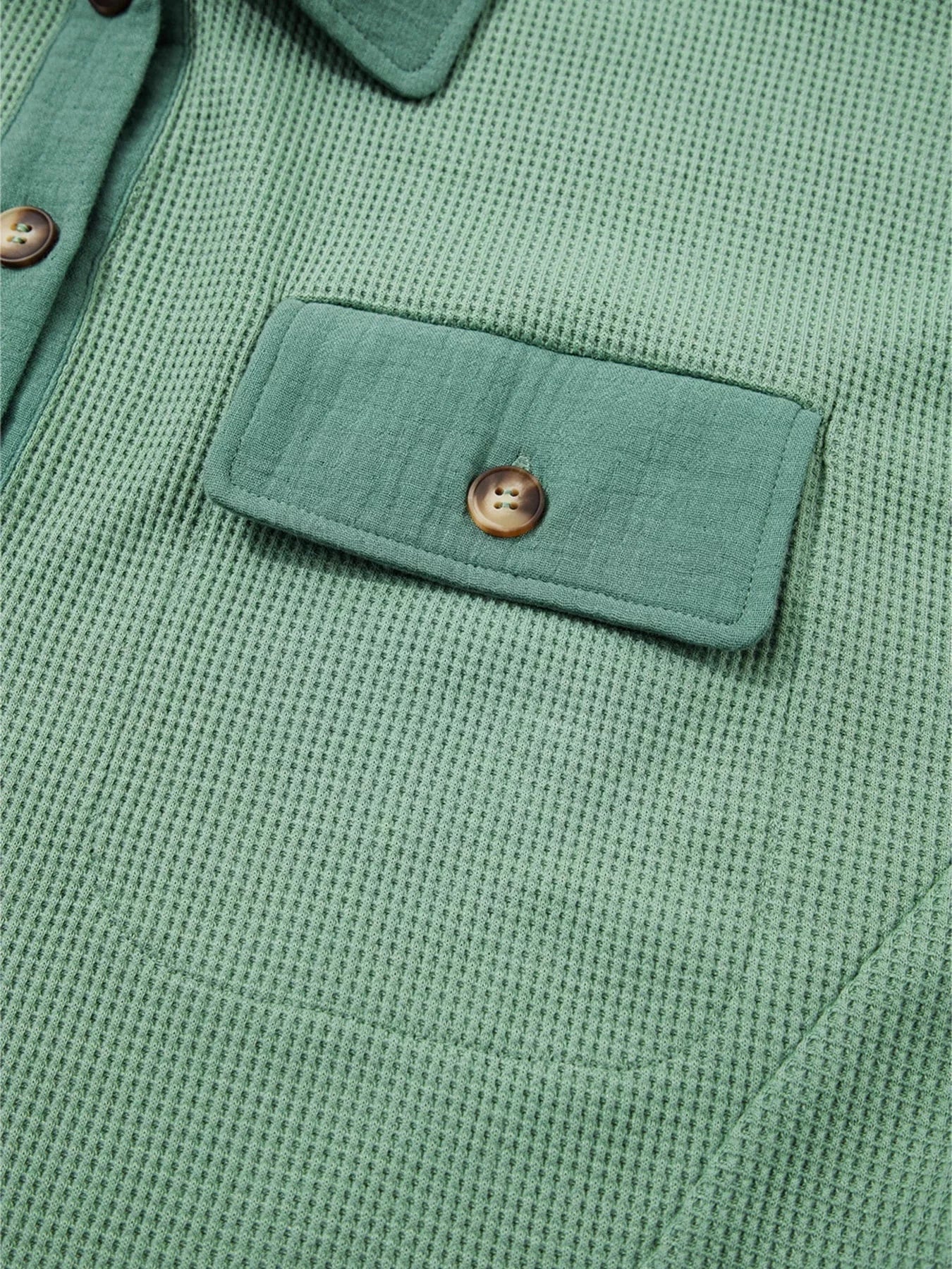 Waffle Knit Vintage Patchwork Button Up Loose Shirt Tops and sweaters and T-Shirts