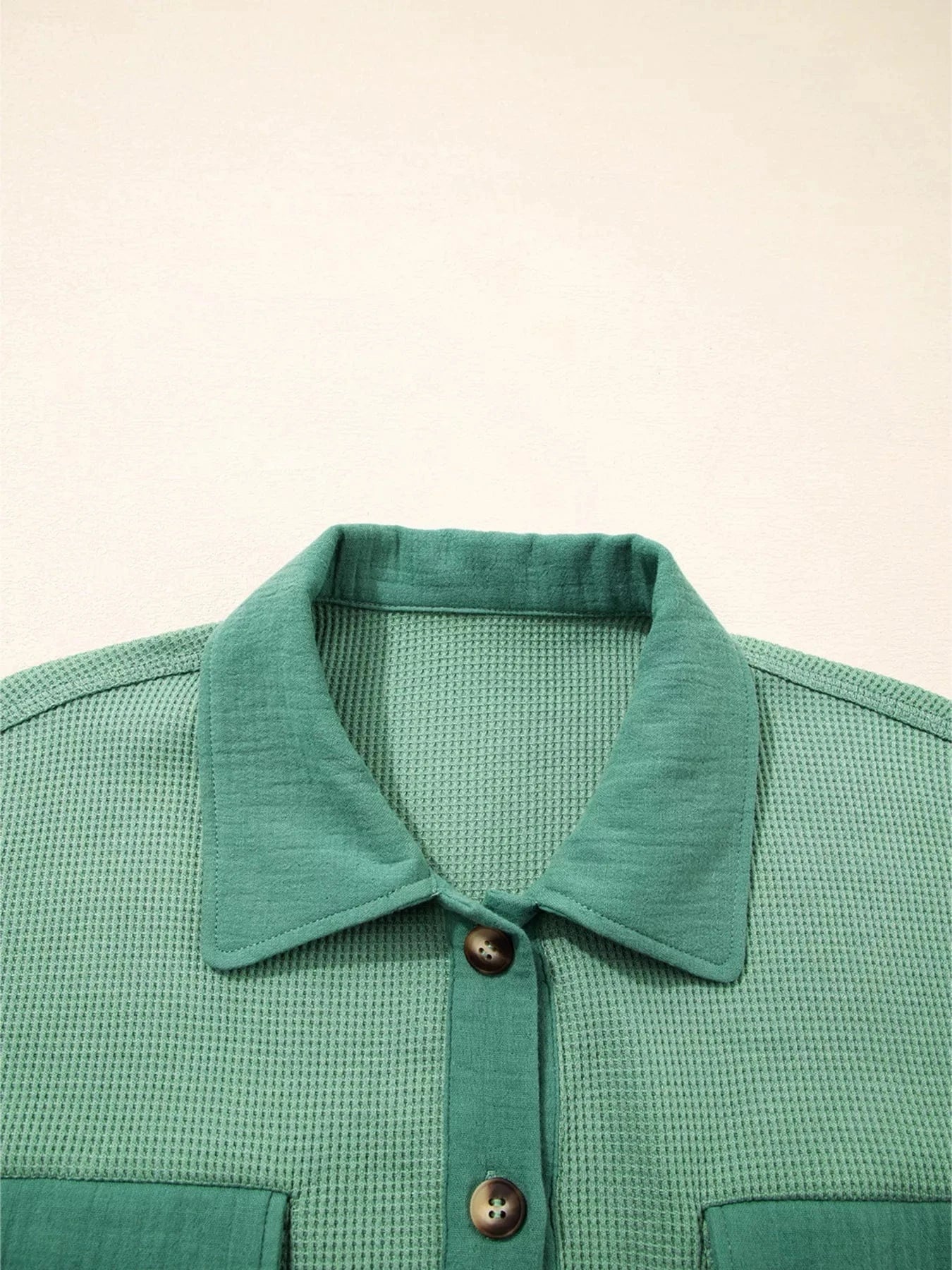 Waffle Knit Vintage Patchwork Button Up Loose Shirt Tops and sweaters and T-Shirts