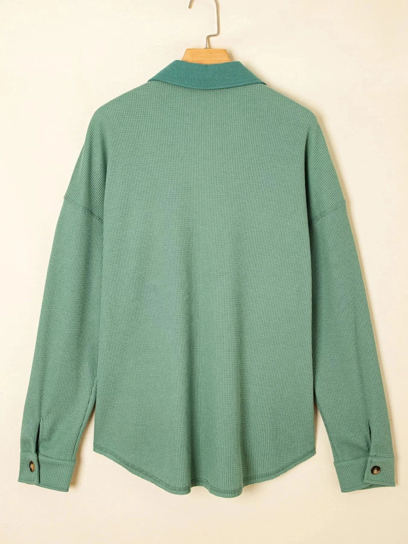 Waffle Knit Vintage Patchwork Button Up Loose Shirt Tops and sweaters and T-Shirts