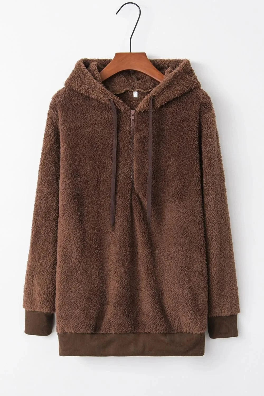 Full Size Quarter-Zip Drawstring Teddy Hoodie Tops and T-Shirts