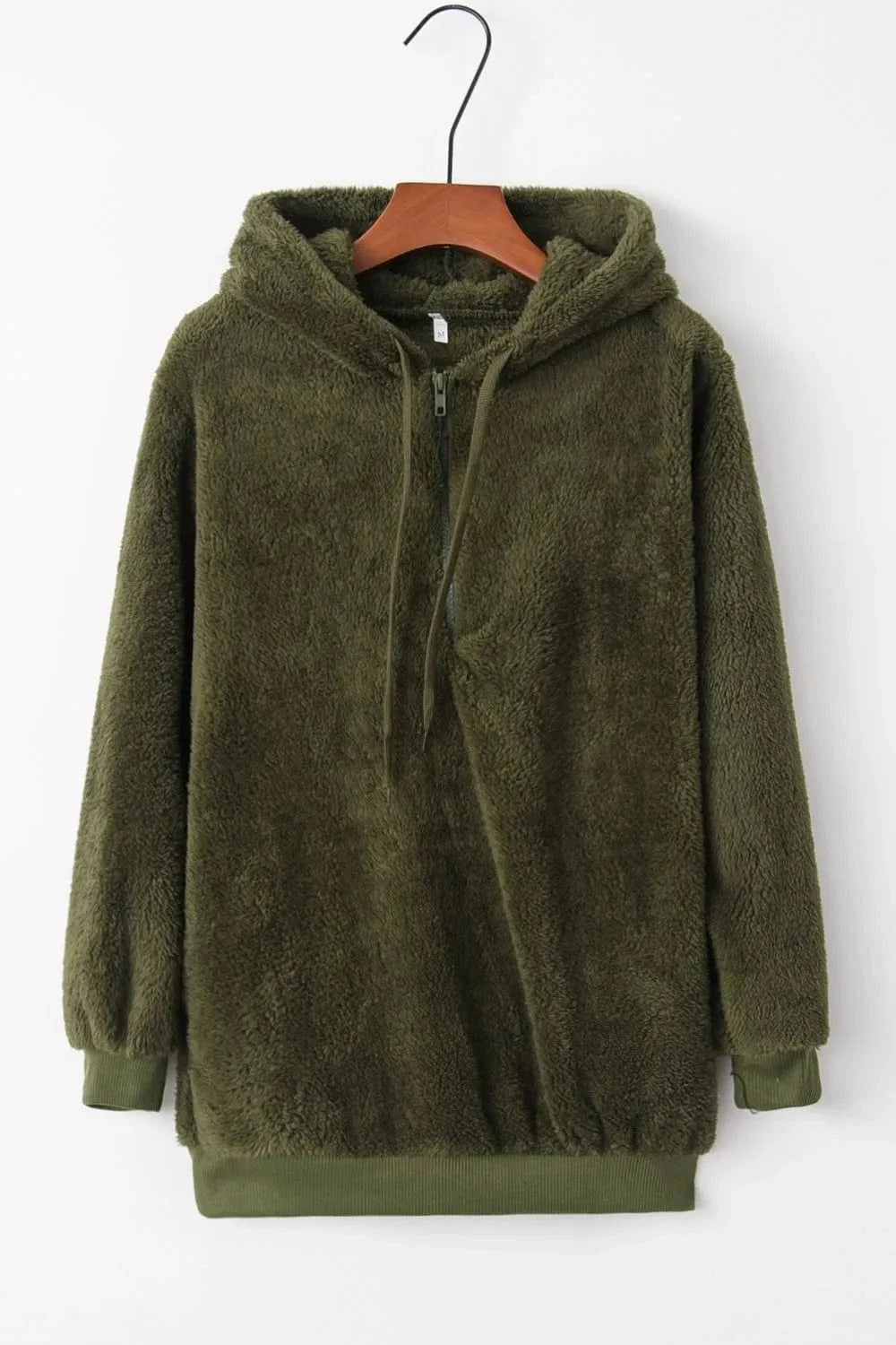 Full Size Quarter-Zip Drawstring Teddy Hoodie Tops and T-Shirts