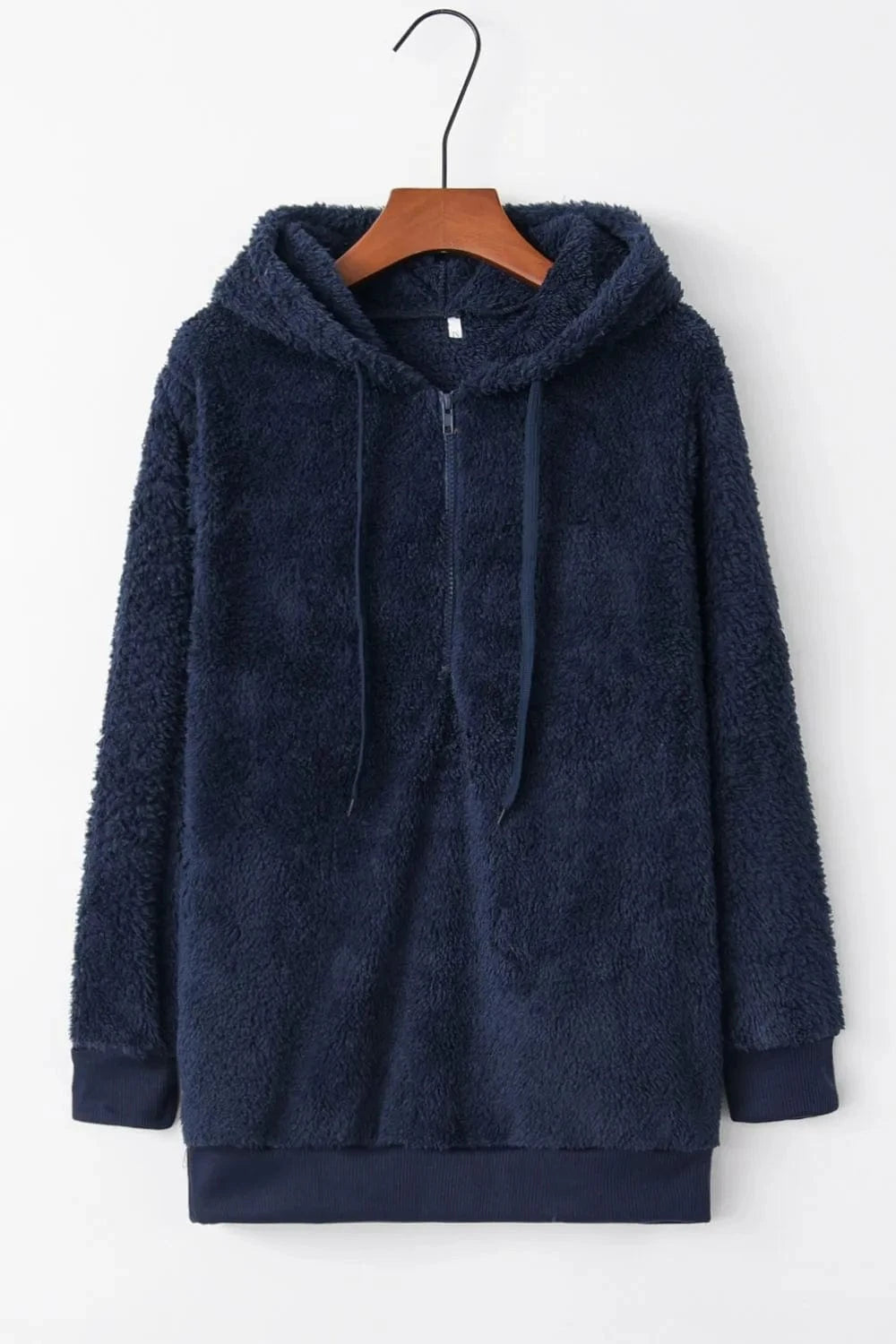 Full Size Quarter-Zip Drawstring Teddy Hoodie Tops and T-Shirts