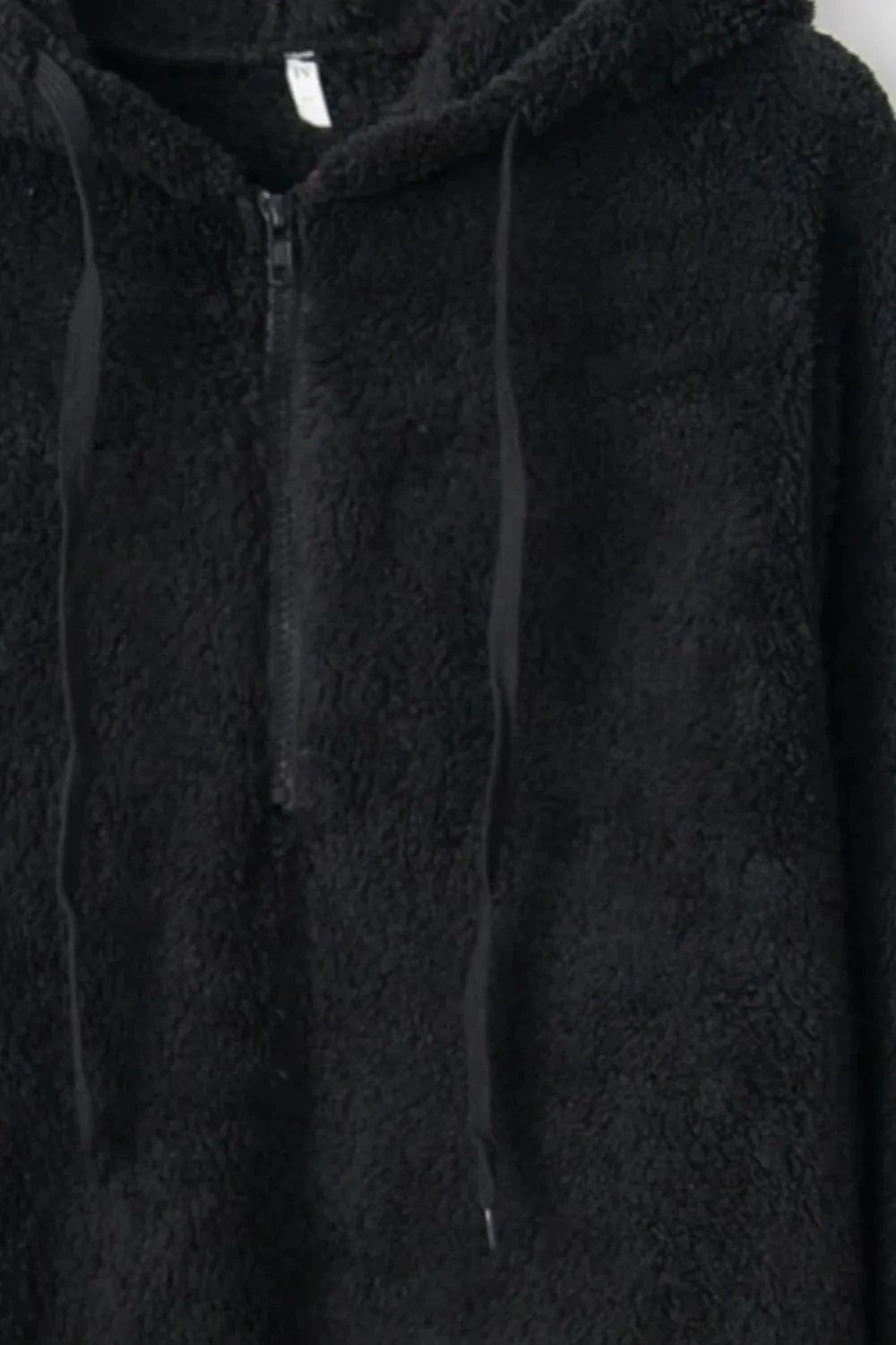 Full Size Quarter-Zip Drawstring Teddy Hoodie Tops and T-Shirts