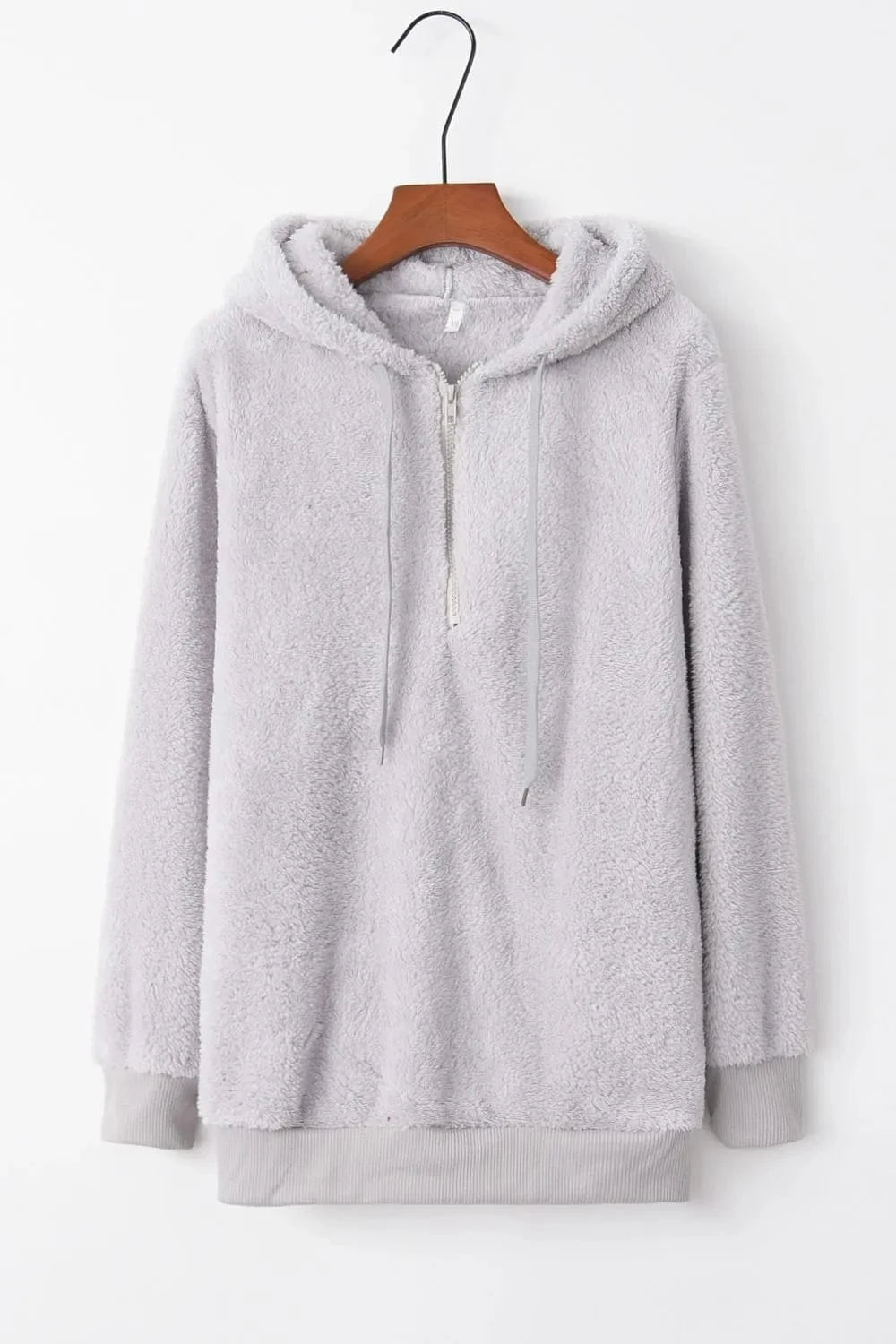 Full Size Quarter-Zip Drawstring Teddy Hoodie Tops and T-Shirts