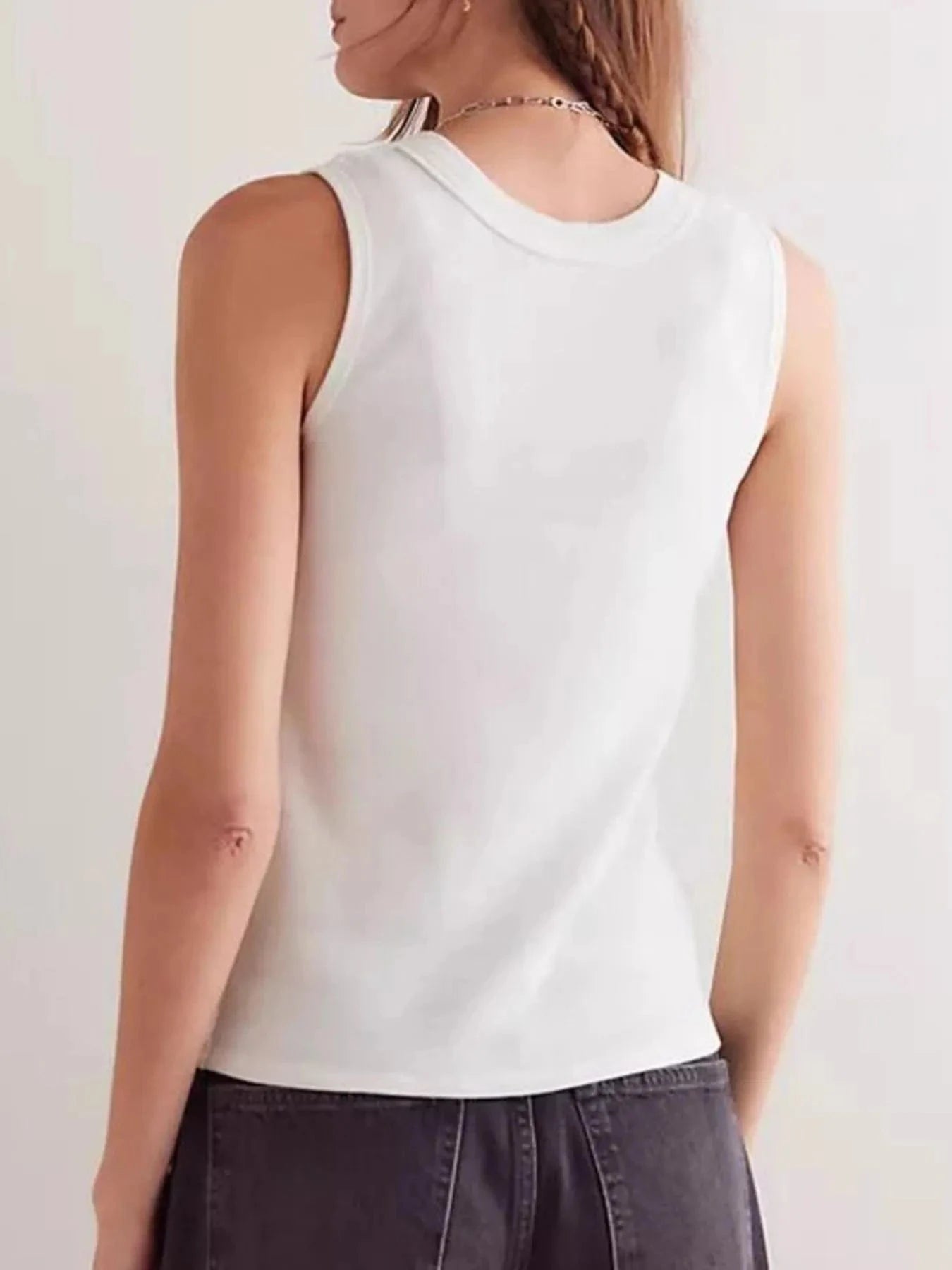 Snap Down Round Neck Ribbed Slim Tank Vest Tops and T-Shirts