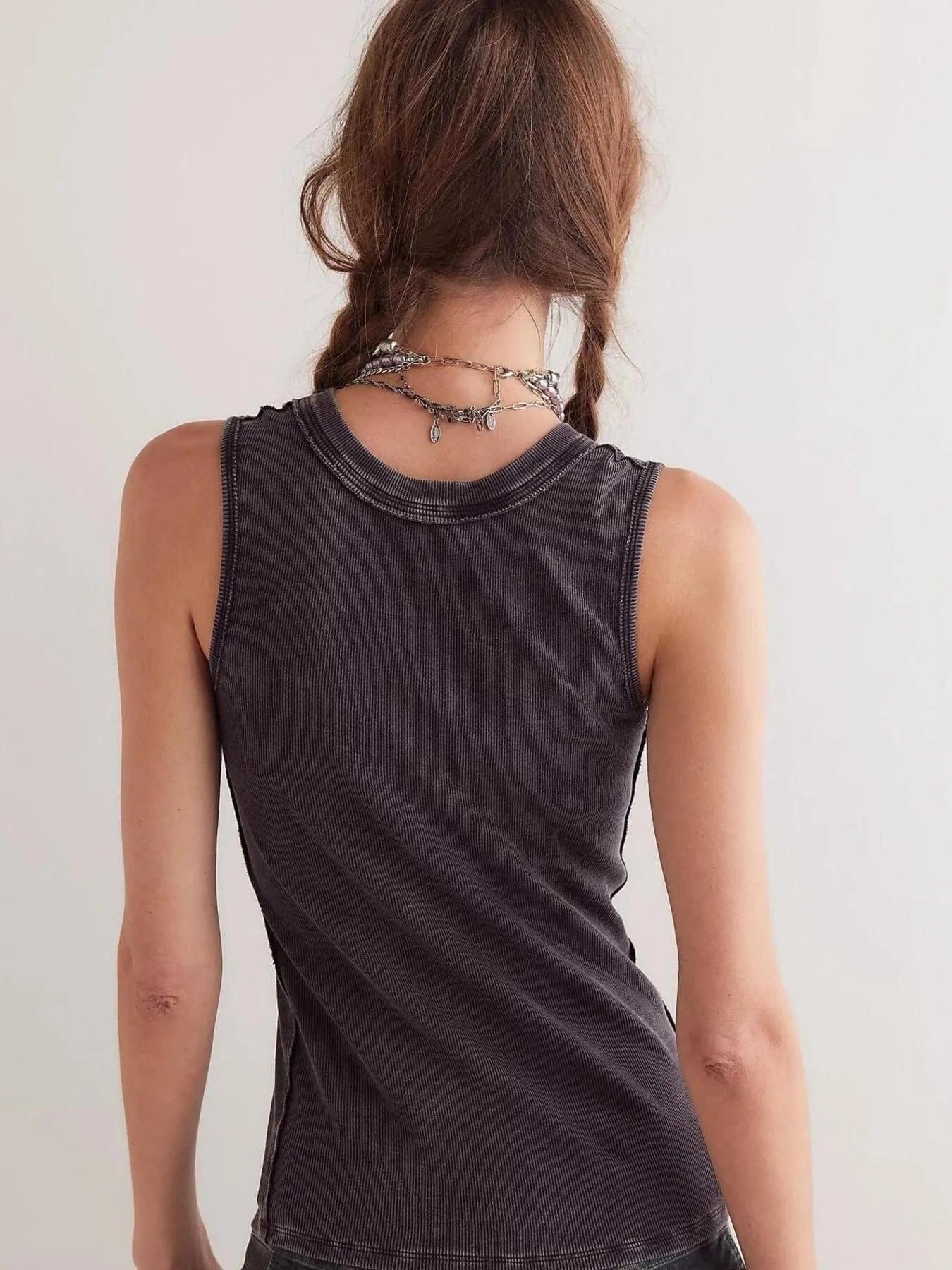 Snap Down Round Neck Ribbed Slim Tank Vest Tops and T-Shirts