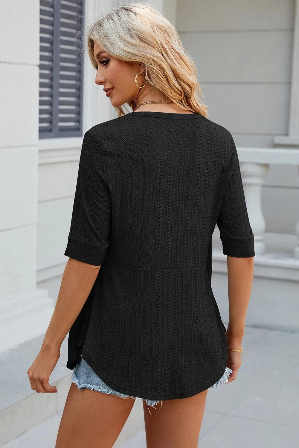 Eyelet Half Sleeve T-Shirt tops