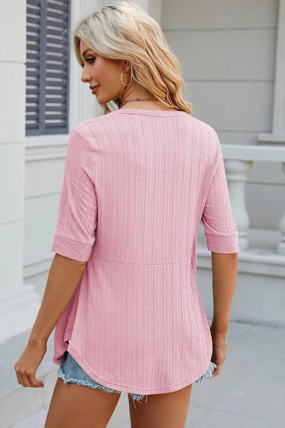 Eyelet Half Sleeve T-Shirt tops