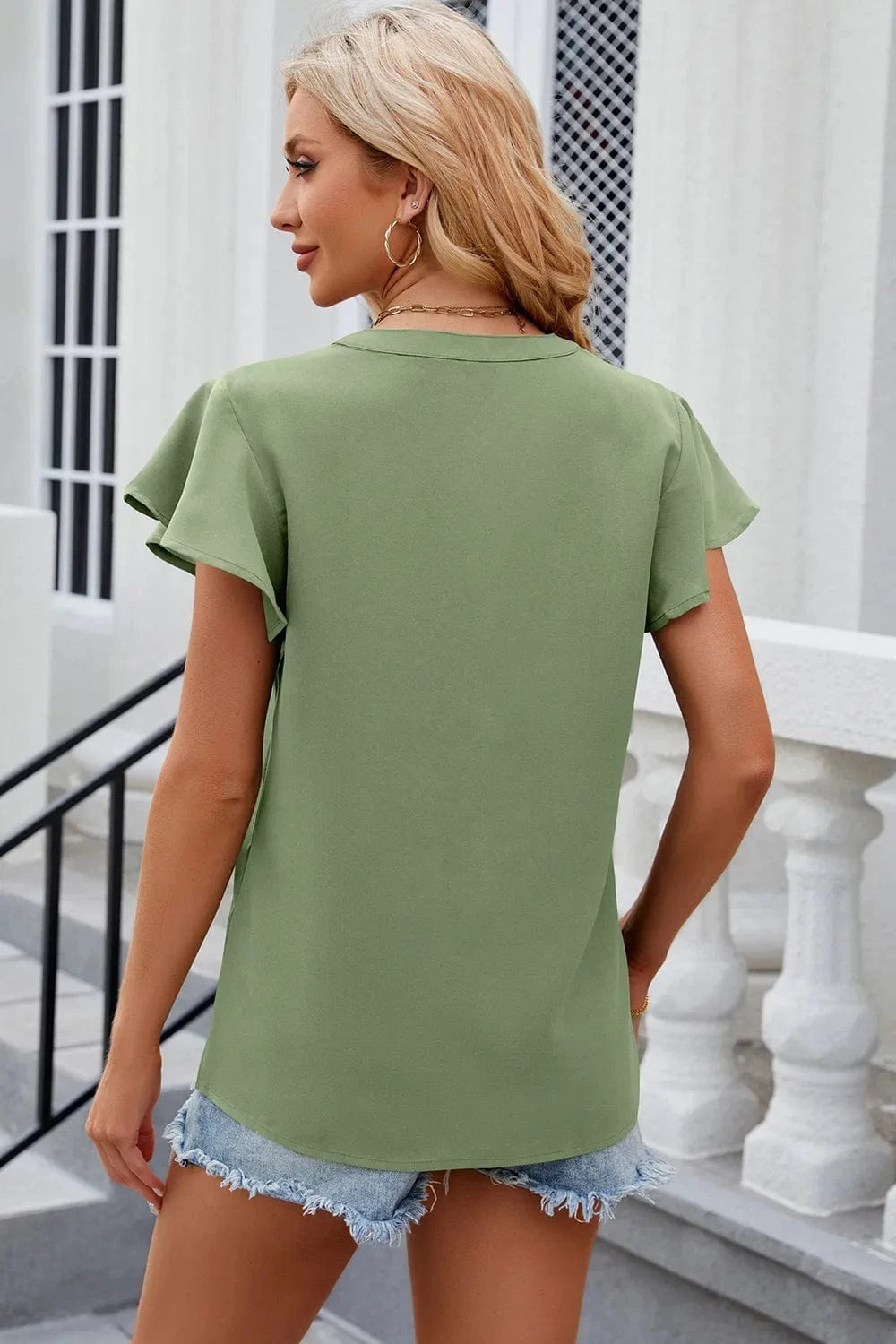 Notched Cap Sleeve T-Shirt tops