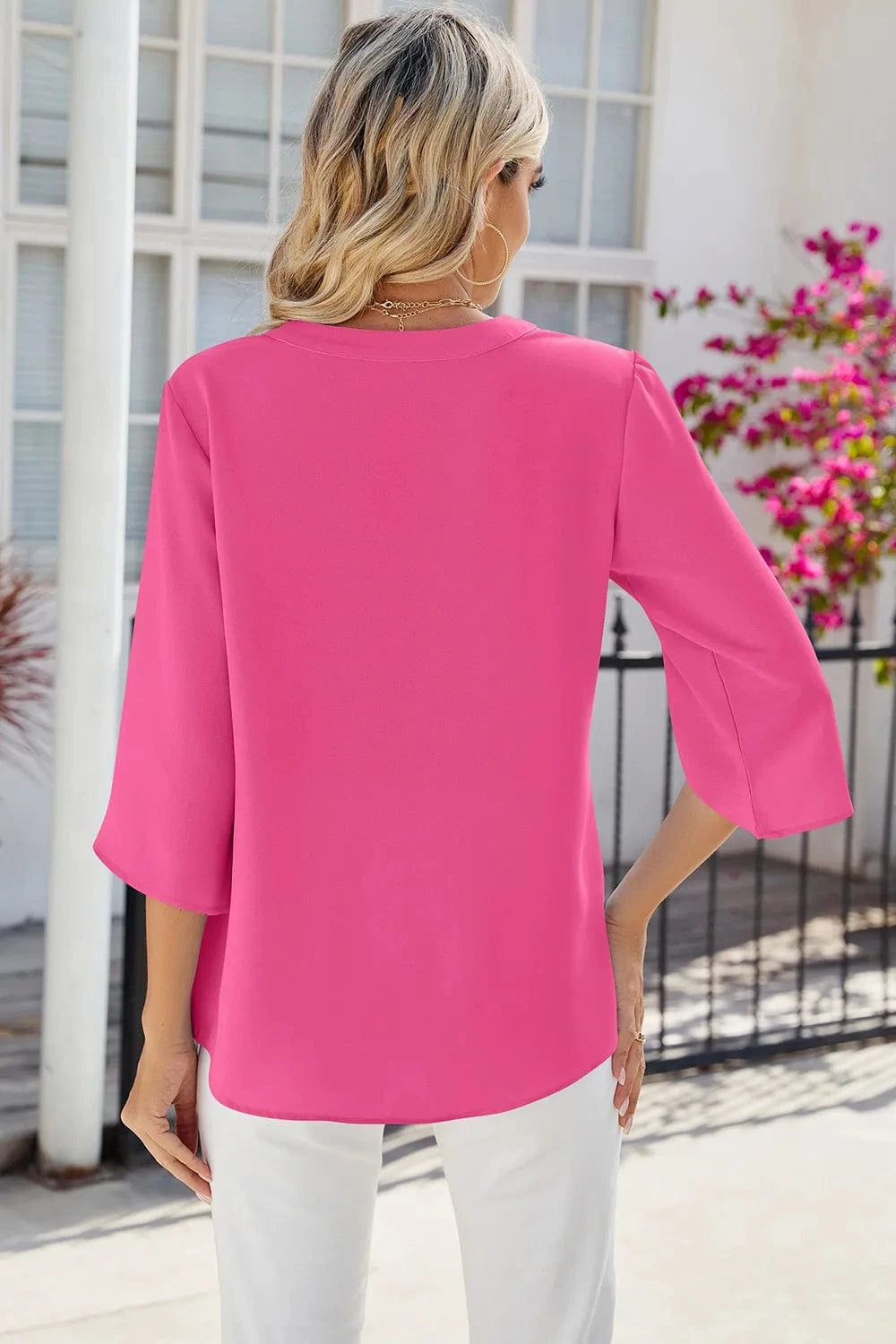 Notched Half Button T-Shirt tops