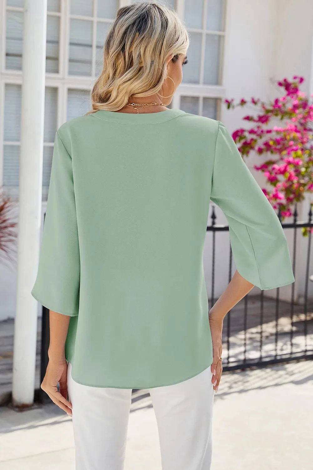 Notched Half Button T-Shirt tops