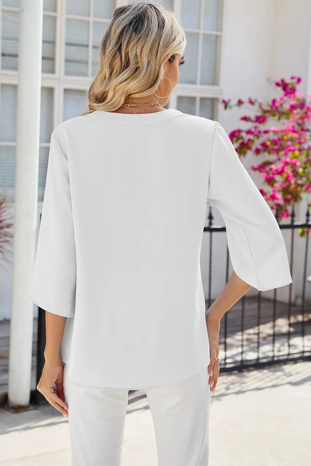Notched Half Button T-Shirt tops