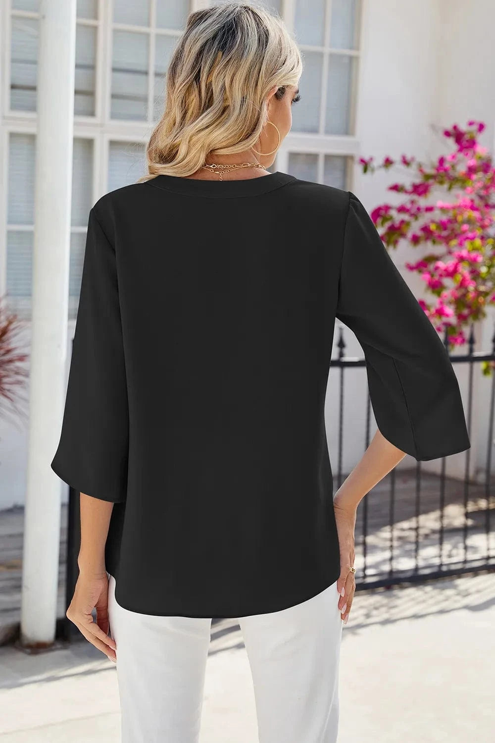 Notched Half Button T-Shirt tops