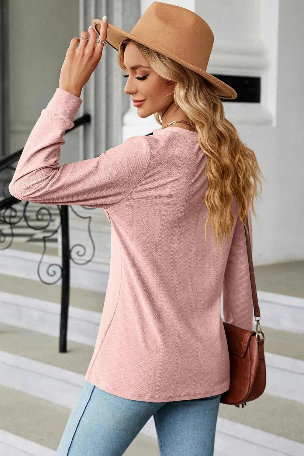 Notched Long Sleeve T-Shirt tops
