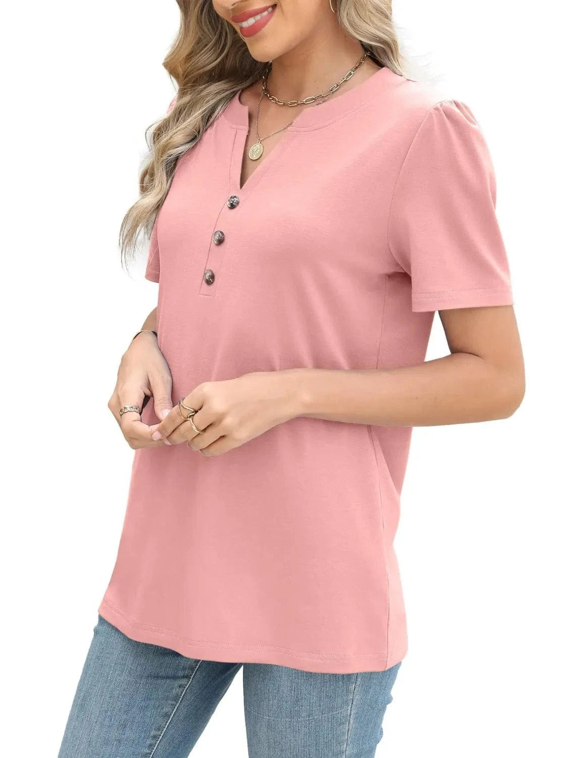 Notched Short Sleeve T-Shirt tops
