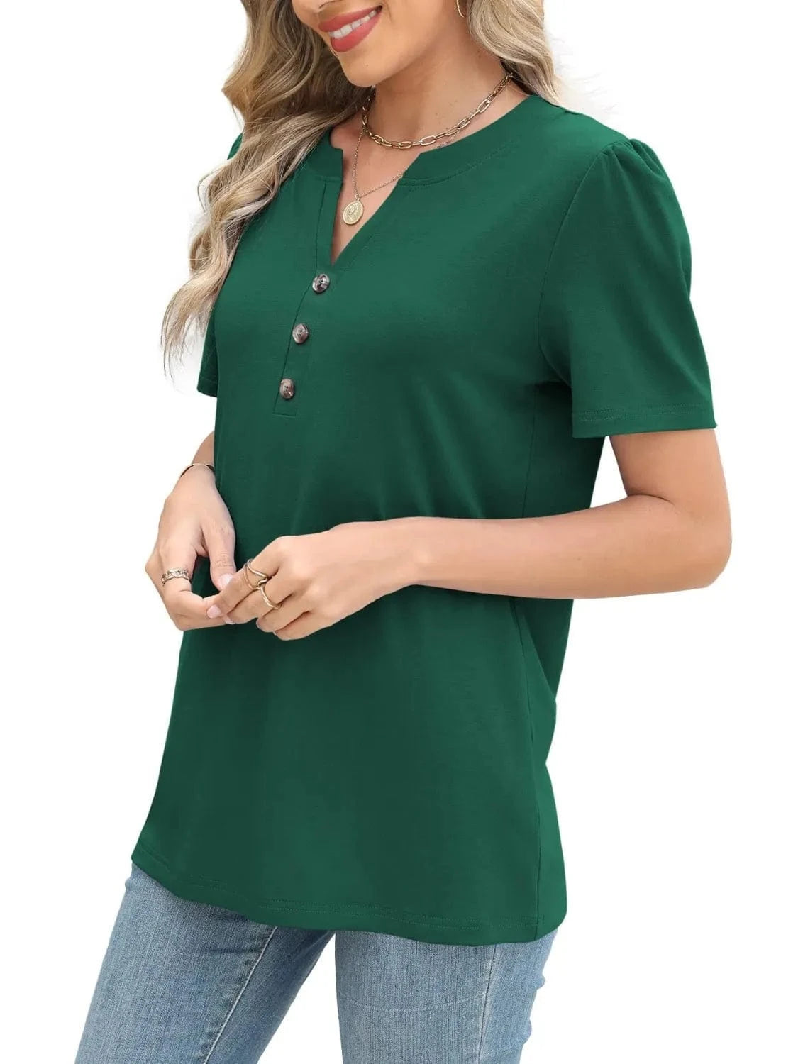 Notched Short Sleeve T-Shirt tops
