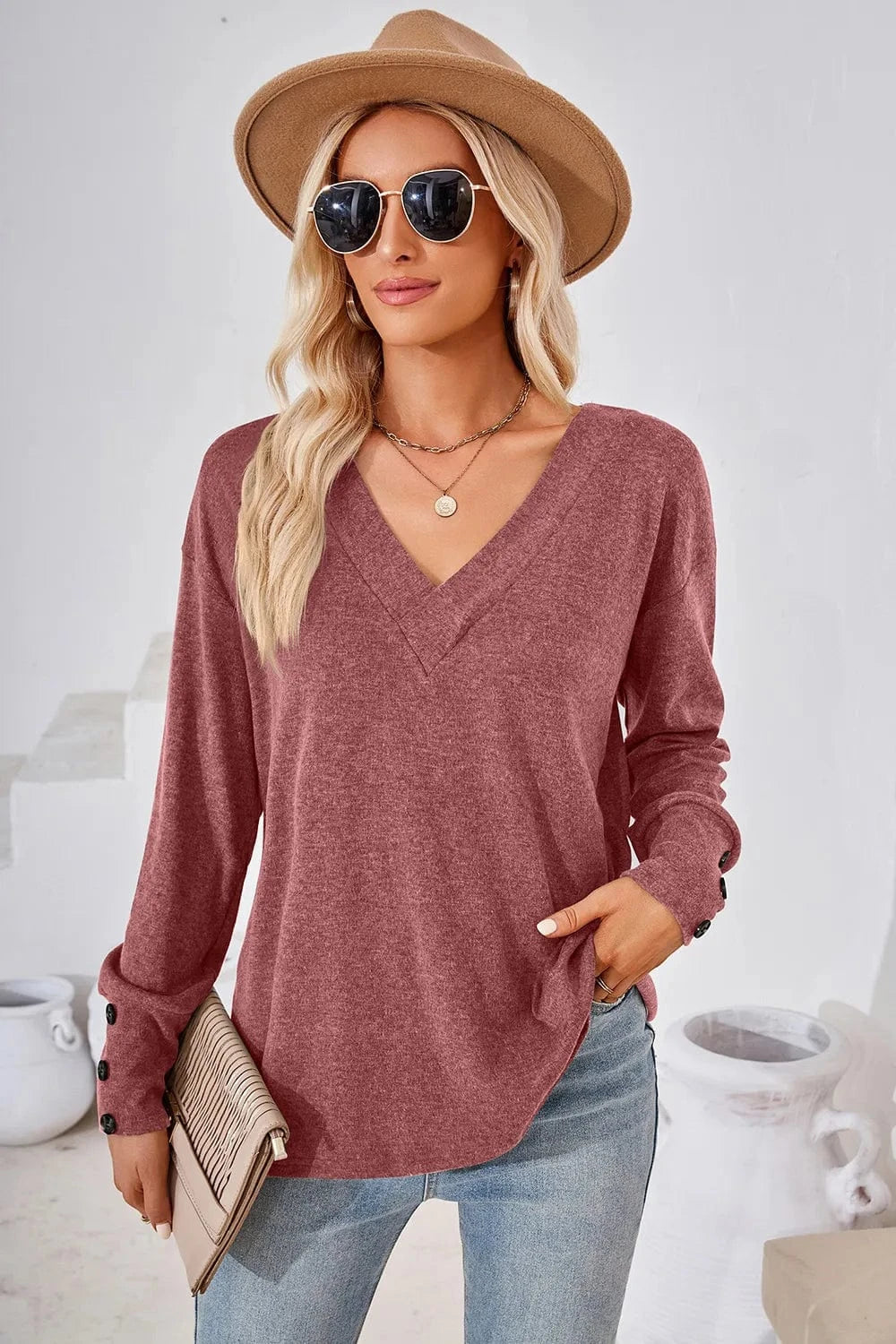 V-Neck Dropped Shoulder T-Shirt tops