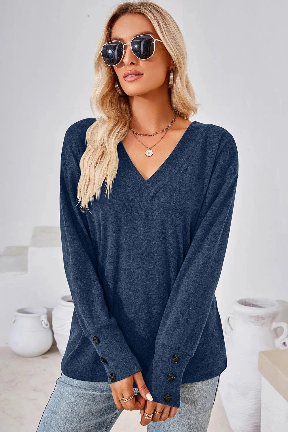 V-Neck Dropped Shoulder T-Shirt tops